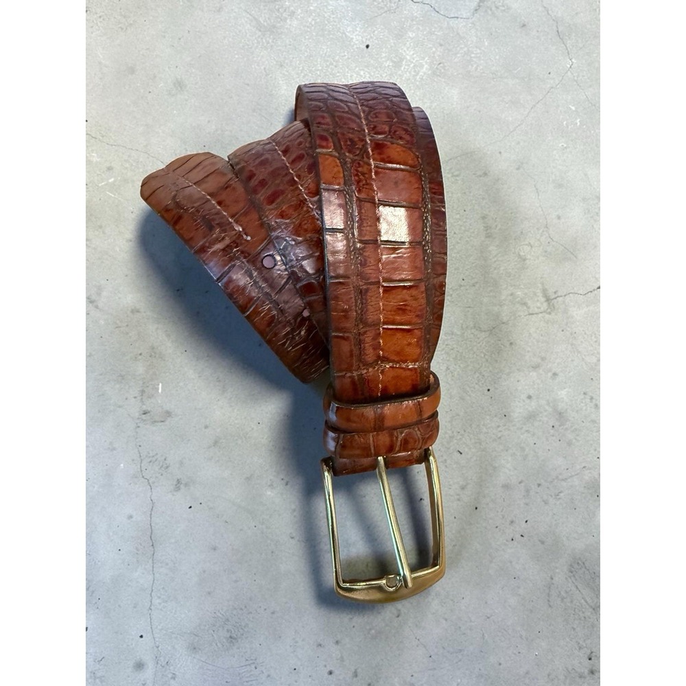 Martin Dingman Brown Belt Size 38 Alligator Grain Italian Calfskin USA Made